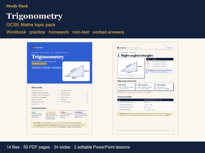 GCSE Trigonometry Complete Pack: SOHCAHTOA+