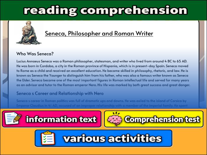 Seneca, Philosopher and Roman Writer- Reading Comprehension, Worksheet & Activities