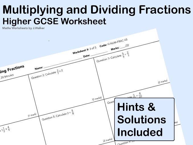 GCSE Maths Worksheet: Multiplying and Dividing Fractions - Higher Tier