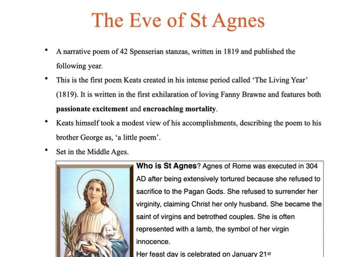 John Keats - The Eve of St Agnes