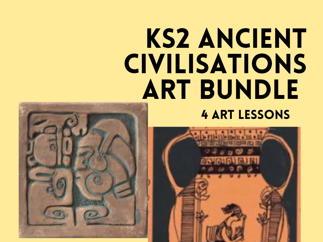 KS2 Ancient Civilisations Art Lesson Bundle | Stone Age | Roman Mosaics | Greek Pottery | Mayan Art | History Linked Art
