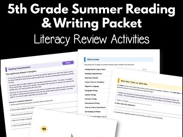 5th Grade Summer Reading & Writing Packet | Literacy Review Activities
