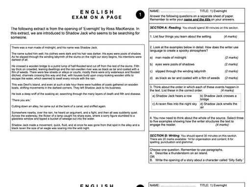 English Exam on a Page