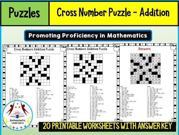 Cross Number Addition Puzzle Worksheets Math Problems