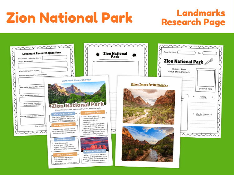 Zion National Park Research Project | Landmark & Geography Worksheets
