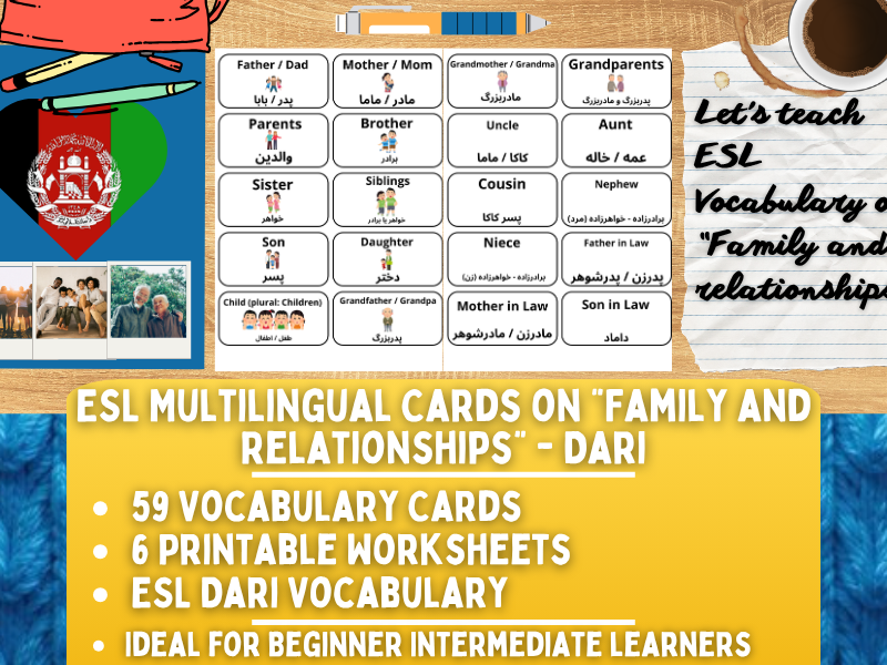ESL Multilingual Vocabulary Flashcards - Family & Relationships - Dari