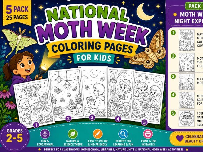 National Moth Week Coloring Pages for Kids | Moth Week Night Explorers