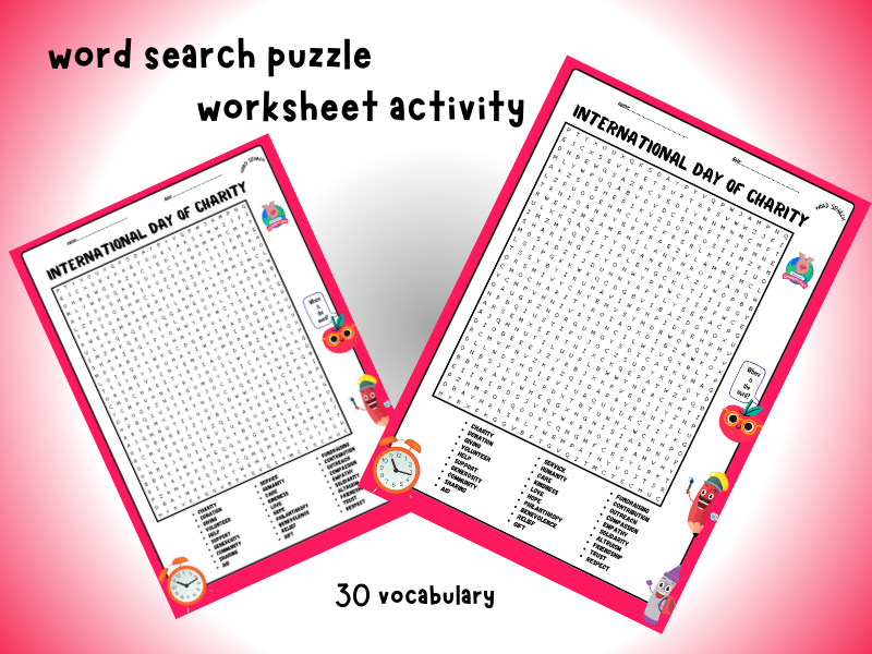 International Day of Charity Word Search Puzzle Worksheet Activity