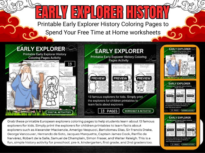 Printable Early Explorer History Coloring Pages Activity