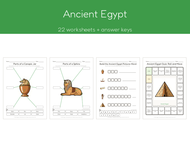 Ancient Egypt | 22 No-Prep Worksheets + Answer Keys | Ages 7-11