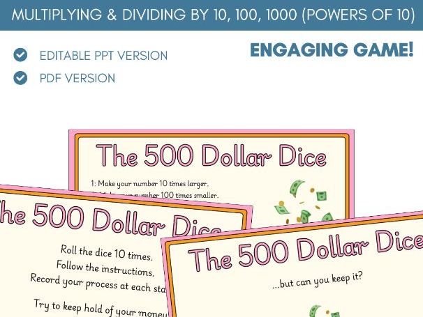 Powers of 10 (Multiply & Divide by 10, 100, 1000) | Dice Game | Place Value