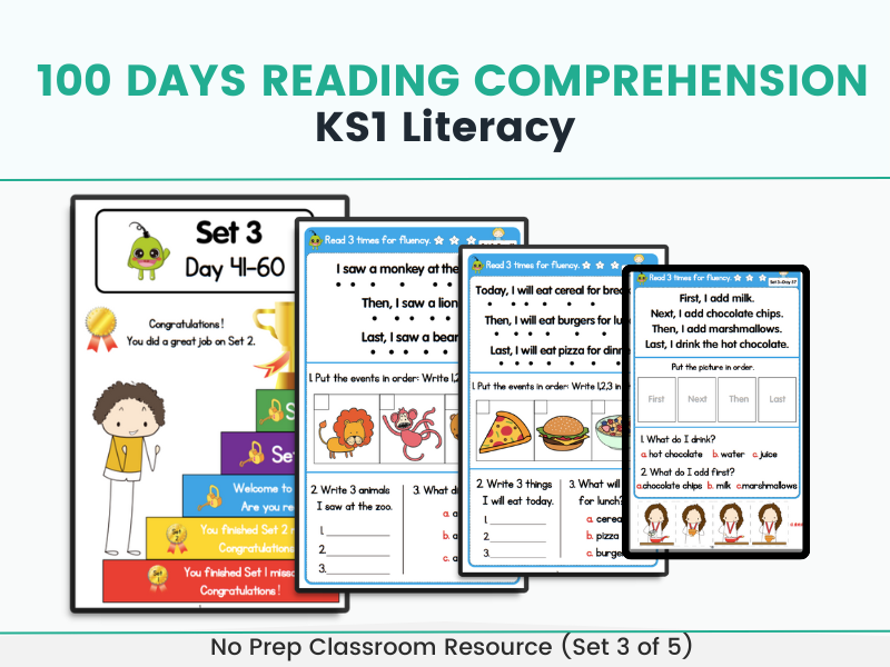 100 Days Reading Comprehension Worksheets (SET 3) for KS1 Literacy
