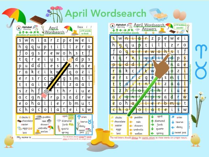 Wordsearch - April, x19 words to find