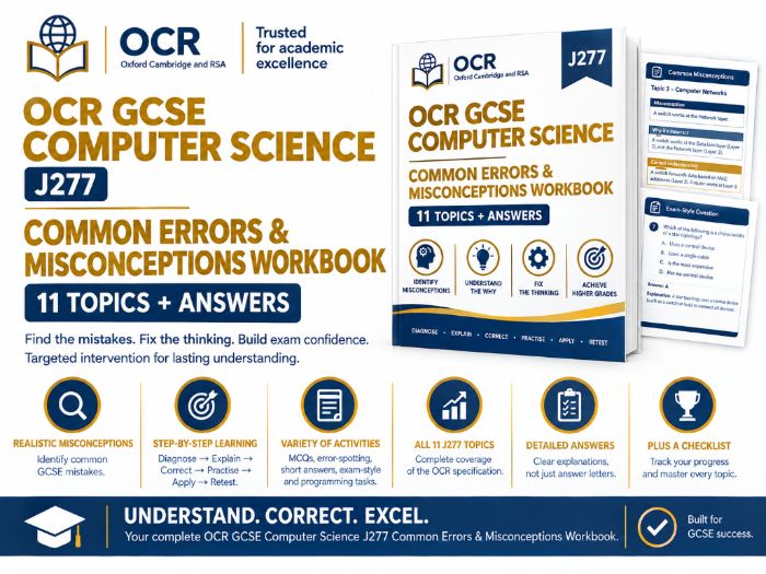OCR GCSE Computer Science J277 Common Errors & Misconceptions Workbook | 11 Topics + Answers