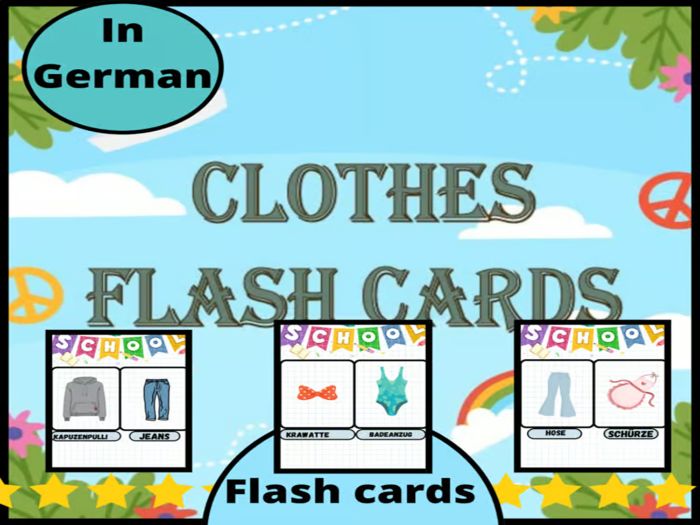 Beginner Clothes & Clothing Vocabulary Flashcards: Printable In German