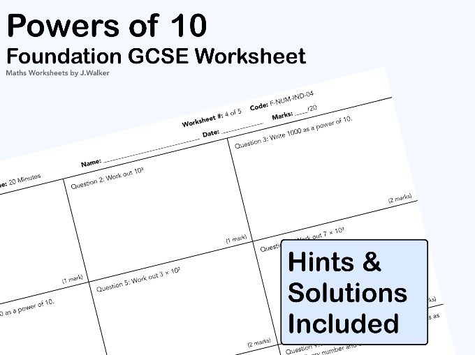 GCSE Maths Worksheet: Powers of 10 - Foundation Tier
