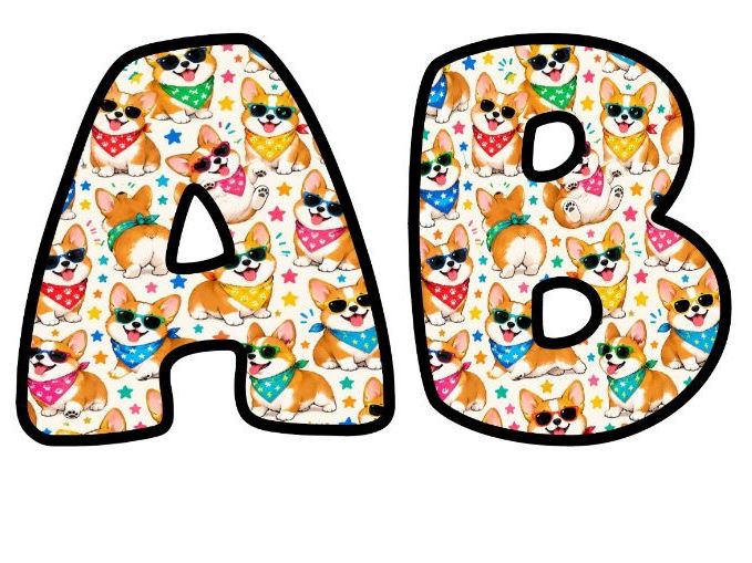 Corgis in Sunglasses Bubble Letters | Patterned Bulletin Board Letters | Classroom Display Pack