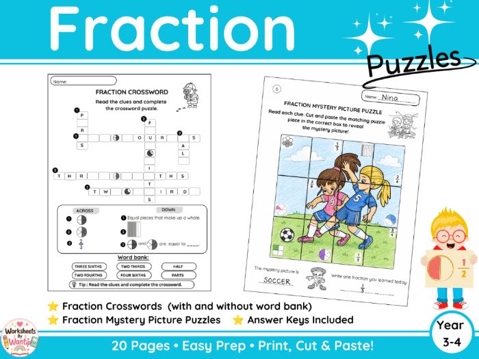 Fraction Puzzles Fraction Games & Maths Activities Crossword & Mystery Picture Year 3-4