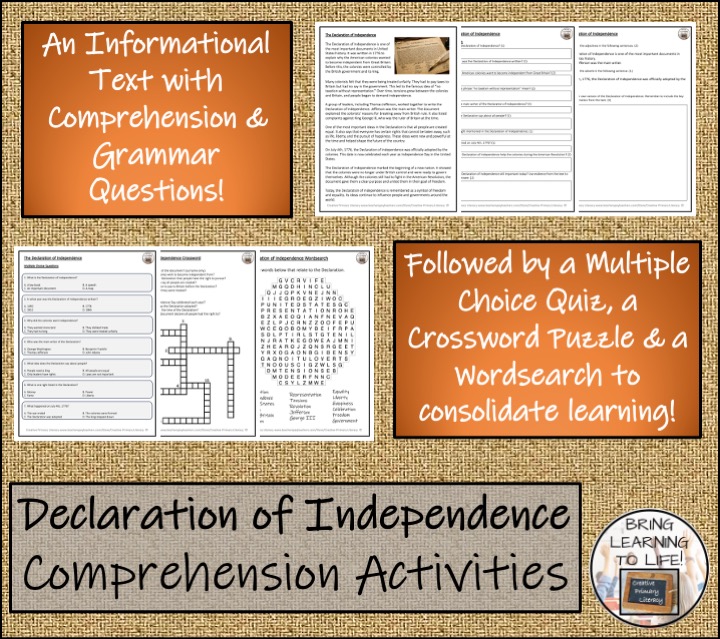 Declaration of Independence Reading Comprehension Activities | Year 5 ...