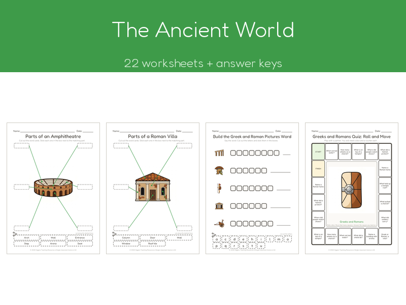 The Ancient World | 22 No-Prep Worksheets + Answer Keys | Ages 7-11