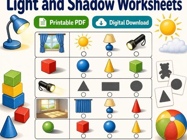 Light And Shadow Studio | Light and Shadow Worksheets | Printable PDF | Digital Download
