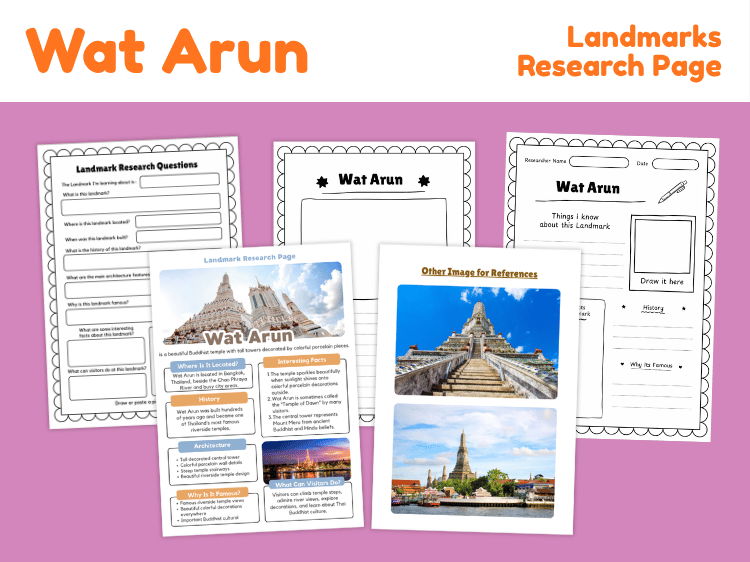 Wat Arun Landmark Research Project | Thailand Geography Worksheets