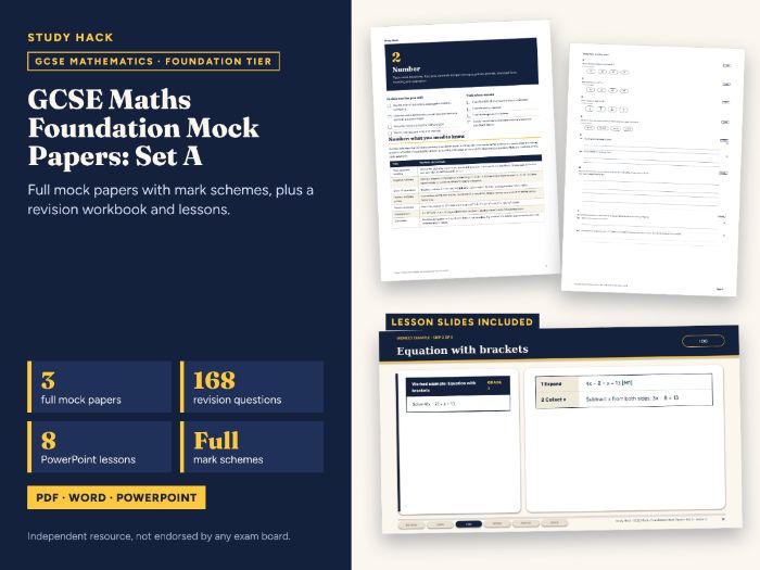 GCSE Maths Foundation Mock Papers Set A (3 Papers and Worked Mark Schemes)