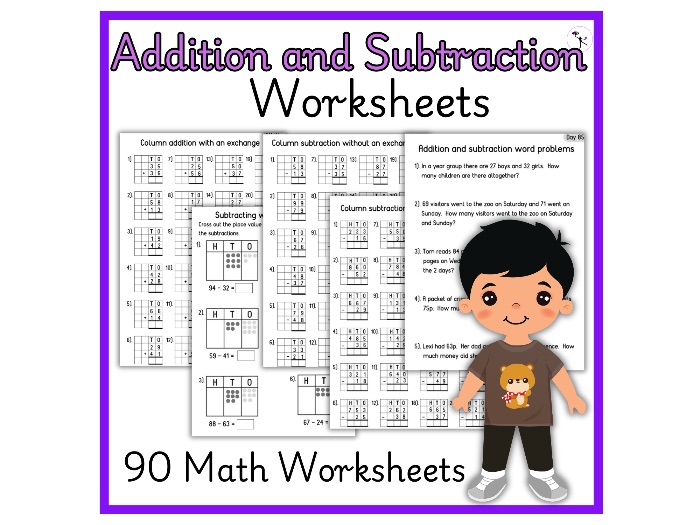 Elementary Math Addition and Subtraction Worksheets for Homeschool and Practice