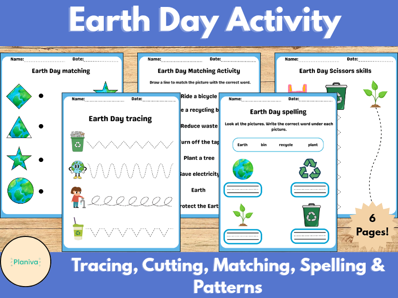 Earth Day Activity Bundle | Tracing, Cutting, Matching, Spelling & Patterns | EYFS / KS1