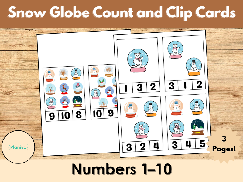 Snow Globe Count and Clip Cards | Winter Math Activity | Numbers 1–10