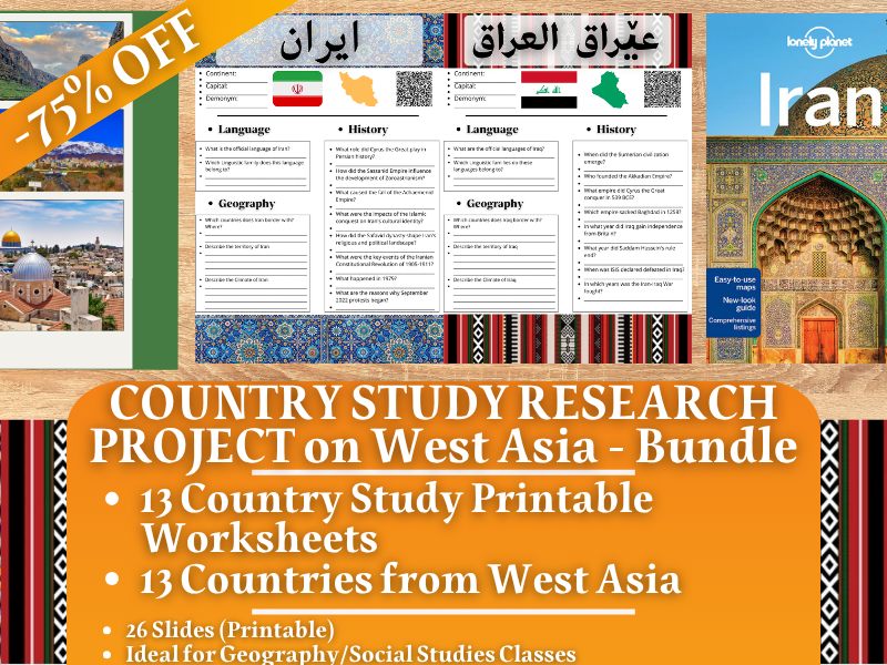 Country Study Research Project - West Asia - Social Stusies Report - Bundle -75% OFF