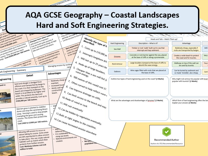 Coastal Landscapes Hard and Soft Engineering Strategies- Resource table and worksheets AQA GCSE