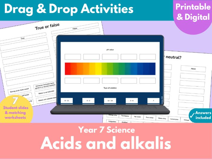 KS3 Year 7 Acids & Alkalis Interactive Google Slides & Worksheets | Revision | pH scale & indicators