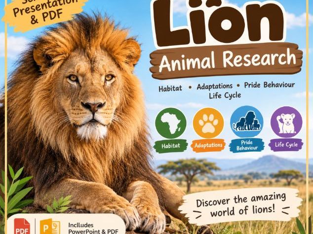Lion Animal Research – Science Presentation (PowerPoint & PDF)