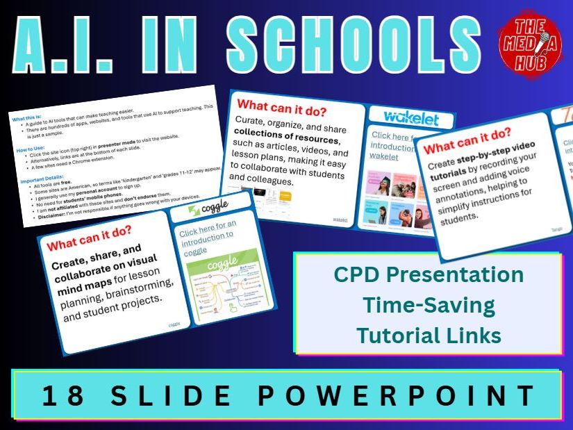 A.I. in schools | Education | Time-Saving | AI Tools for Teachers | 18 Slide PowerPoint | CPD Inset