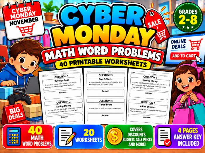 Cyber Monday Math Word Problems | 40 Printable Worksheets