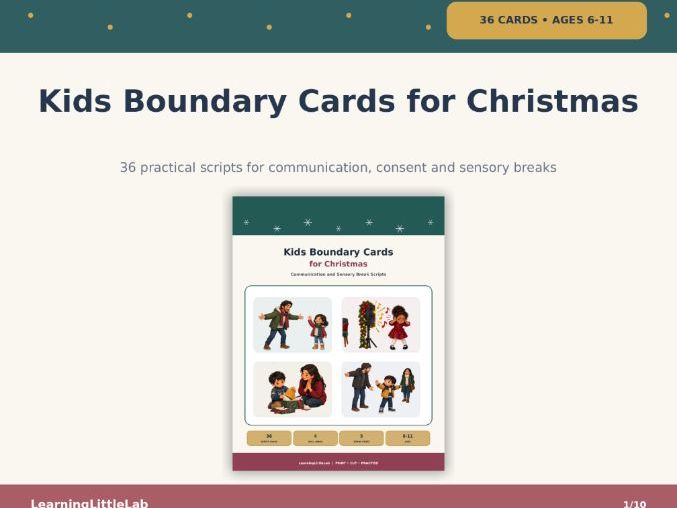 Kids Boundary Cards for Christmas, Sensory Break and Communication Scripts, SEL Printable PDF