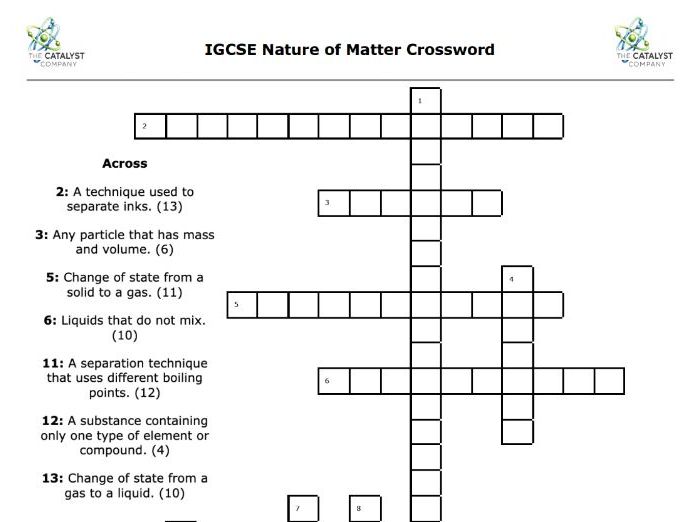 IGCSE Nature of Matter Crossword