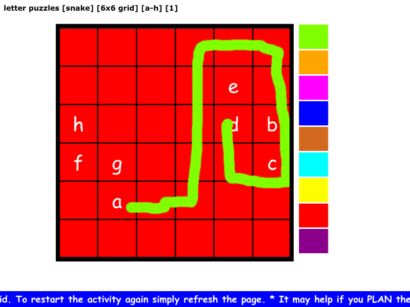 letter puzzles [snake] [6x6 grid] [a-h] [1]