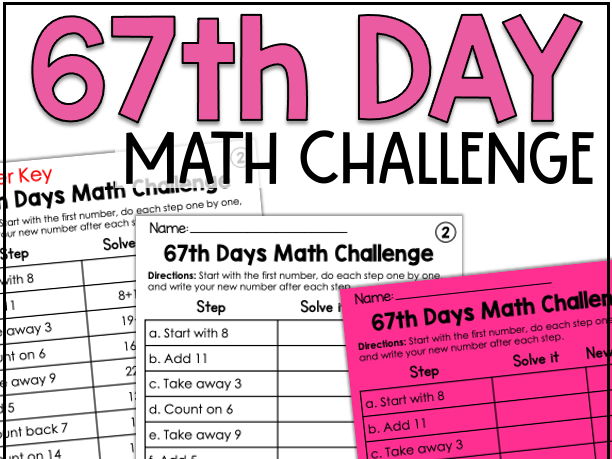 67 67th Day of School Activities Math Worksheet Kindergarten 1st 2nd Grade