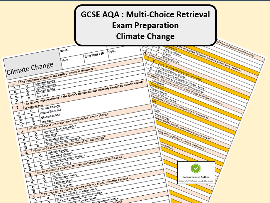 AQA GCSE Natural Hazards - Climate Change Multi-Choice Retrieval Questions