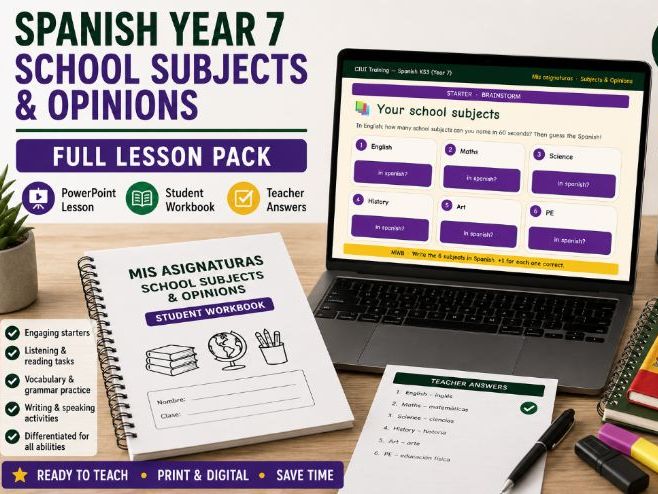 Spanish Year 7 School Subjects & Opinions Lesson Pack | Mis asignaturas | KS3 Spanish