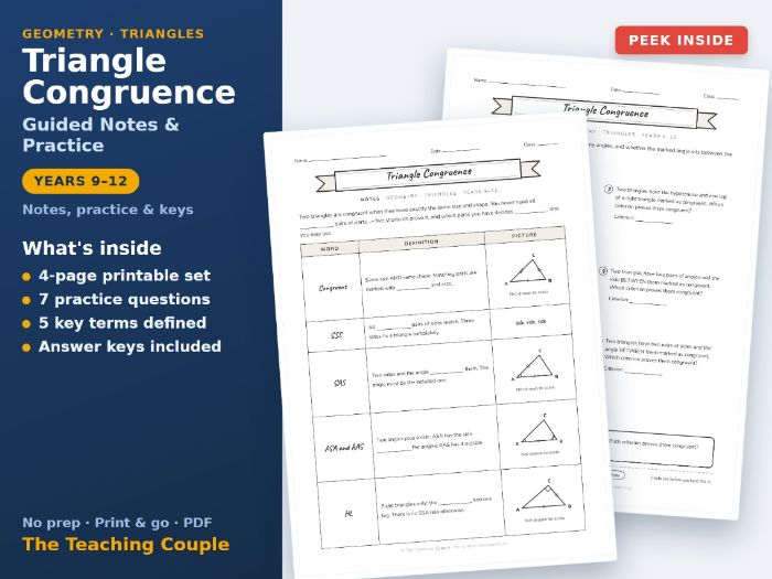 Triangle Congruence Sketch Notes & Practice + Answer Keys