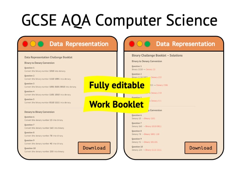 3.3 Data Representation Challenge Booklet AQA GCSE Computer Science
