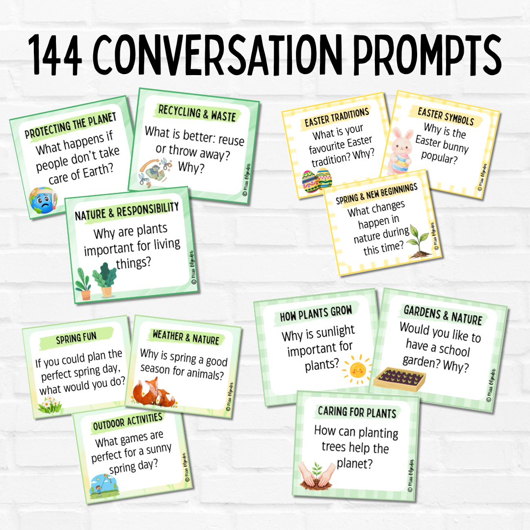 Spring Speaking Activities Bundle – ESL Conversation Cards with Language Support