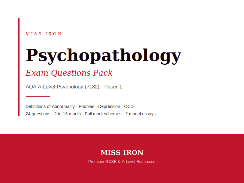 AQA A-Level Psychology (7182) — Psychopathology Exam Questions Pack | Paper 1