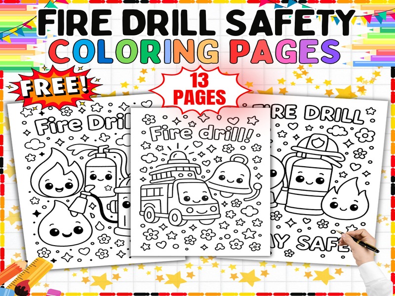 Free Fire Drill Coloring Pages | 13 Page Coloring Sheets | Fire Safety Practice