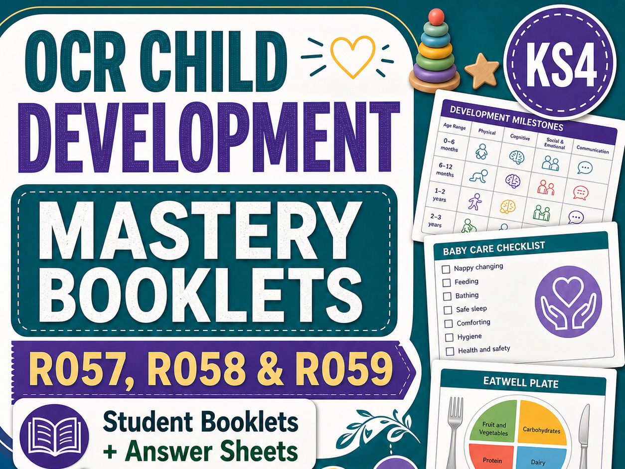OCR Cambridge National Child Development Complete Booklet Bundle with Answers| R057, R058 and R059 | Retrieval, Revision, Exam Prep, Mastery and Homework Booklets