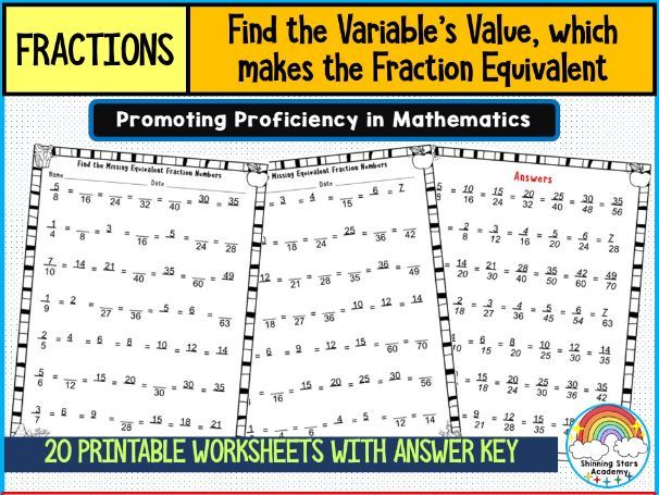 Find the Variable’s Value to Make Fractions Equivalent – Series of Fractions (Ascending Order)