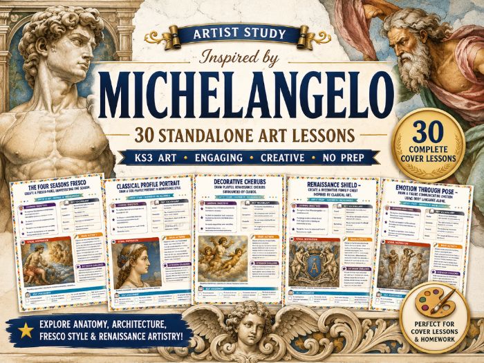 Michelangelo Artist Study – 30 KS3 Art Worksheets | Renaissance Art, Drawing & Creative Cover Lesson